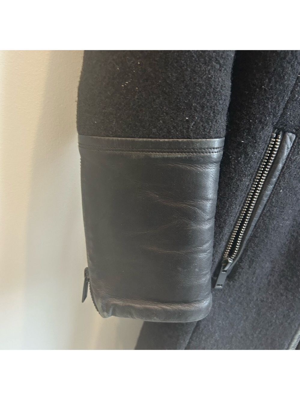 Women's Black Leather Sleeve Coat - Picture 3 of 7